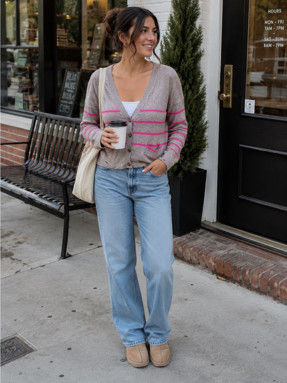 AE Oatmeal Stripe Cardigan